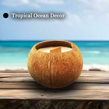 Tropical Coconut Candle with Wooden Wick - Lavender Scented Coconut Shell Candle Made with Real Hollow Coconut Shells - Great Beach Scented Candle Coconut and Relaxing Bath Decor(Lavender Scent)