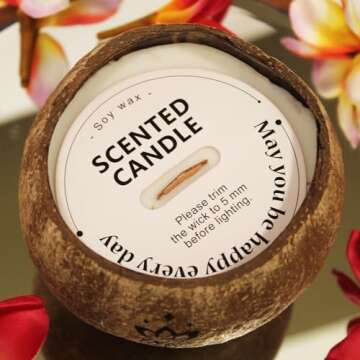 Tropical Coconut Candle with Wooden Wick - Lavender Scented Coconut Shell Candle Made with Real Hollow Coconut Shells - Great Beach Scented Candle Coconut and Relaxing Bath Decor(Lavender Scent)