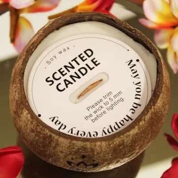 Tropical Coconut Candle with Wooden Wick - Lavender Scented Coconut Shell Candle Made with Real Hollow Coconut Shells - Great Beach Scented Candle Coconut and Relaxing Bath Decor(Lavender Scent)