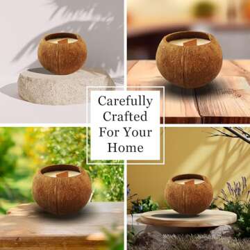 Tropical Coconut Candle with Wooden Wick - Lavender Scented Coconut Shell Candle Made with Real Hollow Coconut Shells - Great Beach Scented Candle Coconut and Relaxing Bath Decor(Lavender Scent)