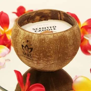 Tropical Coconut Candle with Wooden Wick - Lavender Scented Coconut Shell Candle Made with Real Hollow Coconut Shells - Great Beach Scented Candle Coconut and Relaxing Bath Decor(Lavender Scent)