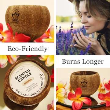 Tropical Coconut Candle with Wooden Wick - Lavender Scented Coconut Shell Candle Made with Real Hollow Coconut Shells - Great Beach Scented Candle Coconut and Relaxing Bath Decor(Lavender Scent)