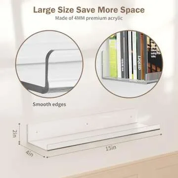 15" Clear Acrylic Floating Shelf Set for Elegant Display