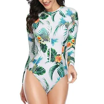 Daci Women White Rash Guard Long Sleeve One Piece Swimsuit Zipper Surfing Bathing Suit UPF 50 L