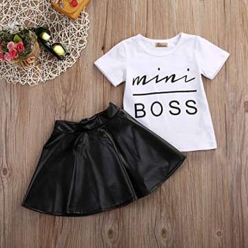 Toddler Girls Fashion Clothes Set Sassy Beauty Mini Boss Short Sleeve Tops+Mini Button Skirts Dress Summer Outfit (1-2 Years, Mini Boss)