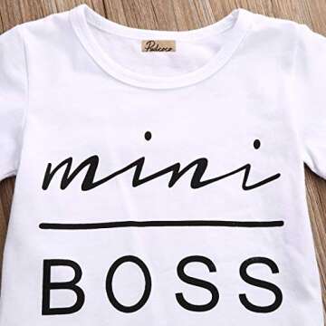 Toddler Girls Fashion Clothes Set Sassy Beauty Mini Boss Short Sleeve Tops+Mini Button Skirts Dress Summer Outfit (1-2 Years, Mini Boss)