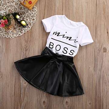 Toddler Girls Fashion Clothes Set Sassy Beauty Mini Boss Short Sleeve Tops+Mini Button Skirts Dress Summer Outfit (1-2 Years, Mini Boss)