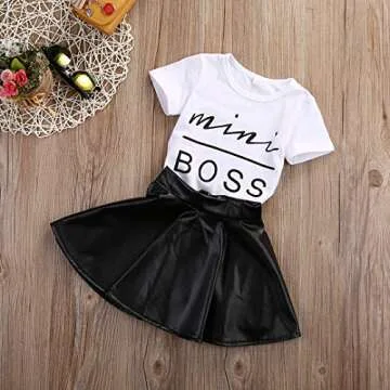 Toddler Girls Fashion Clothes Set Sassy Beauty Mini Boss Short Sleeve Tops+Mini Button Skirts Dress Summer Outfit (1-2 Years, Mini Boss)