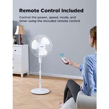 PELONIS 16'' Pedestal Remote Control Oscillating Stand Up Fan 7-Hour Timer, 3-Speed, and Adjustable Height,Electric Cooling Fans for Home Office Bedroom Use