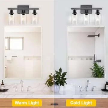 Ascher Bathroom Vanity Light Fixtures, 3 Light Wall Sconces Lighting with Clear Glass Shade, Black Wall Lights for Mirror, Kitchen, Living Room, Gallery, Hallway, E26 Base (Bulbs Not Included)