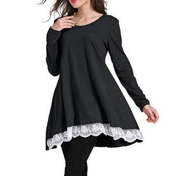 Sanifer Womens Tops Long Sleeve Tunics Round Neck Blouses Shirts for Leggings