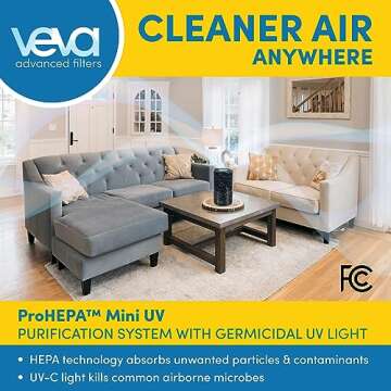 Veva Black Circular Air Purifier, Compact and Modern with UV-C Light, HEPA Filter, 3 Speed Settings,...