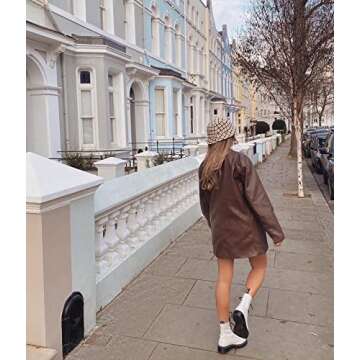 Ynocfri Women Faux Leather Blazer Jackets Button Down Oversized Vintage PU Leather Lapel Jacket Streetwear (Brown, Small)