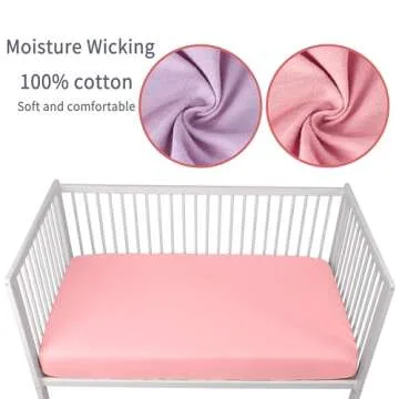 GUNTAIL Crib Sheets for Boys Girls,100% Cotton Fitted Crib Sheet 2 Pack for Standard Crib and Toddler Mattress, Super Soft Breathable Baby Sheet 28x52x8in (Purple & Pink)