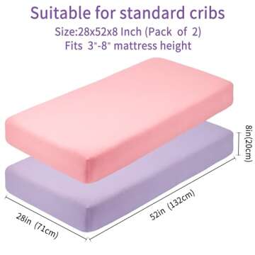 GUNTAIL Crib Sheets for Boys Girls,100% Cotton Fitted Crib Sheet 2 Pack for Standard Crib and Toddler Mattress, Super Soft Breathable Baby Sheet 28x52x8in (Purple & Pink)