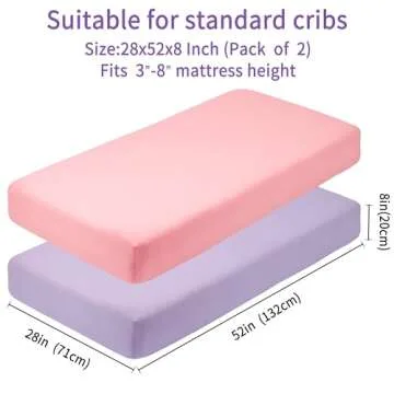 GUNTAIL Crib Sheets for Boys Girls,100% Cotton Fitted Crib Sheet 2 Pack for Standard Crib and Toddler Mattress, Super Soft Breathable Baby Sheet 28x52x8in (Purple & Pink)