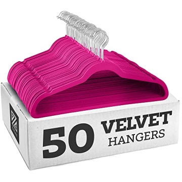 ZOBER Velvet Hangers 50 Pack - Heavy Duty Pink Hangers for Coats, Pants & Dress Clothes - Non Slip C...