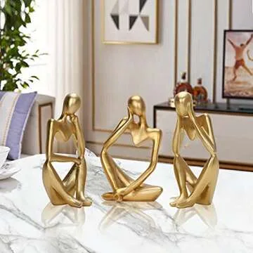 Dawbun Gold Thinker Statue Set for Home and Office Decor