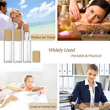 Glass Roll On Bottle with Bamboo Lid for Essential Oils, Creatiee Eco-friendly Refillable Clear Perfume Sample Bottles with Stainless Steel Roller Ball - Portable & Practical (12Pcs 15ml Clear)