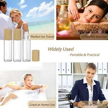 Glass Roll On Bottle with Bamboo Lid for Essential Oils, Creatiee Eco-friendly Refillable Clear Perfume Sample Bottles with Stainless Steel Roller Ball - Portable & Practical (12Pcs 15ml Clear)
