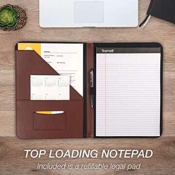 Samsill Contrast Stitch Leather Padfolio and Business Portfolio for Men and Women, Resume/Document Organizer with Writing Pad, Tan (71716)