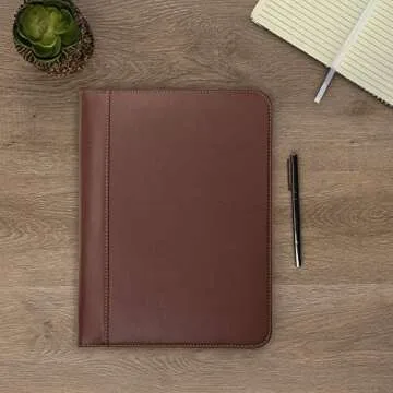 Samsill Contrast Stitch Leather Padfolio and Business Portfolio for Men and Women, Resume/Document Organizer with Writing Pad, Tan (71716)