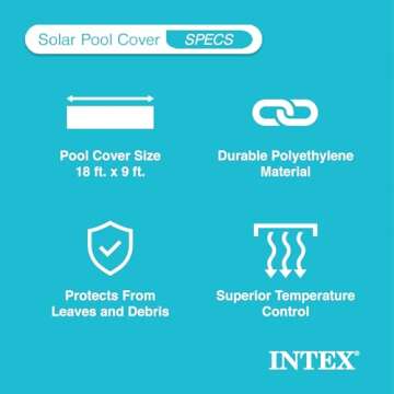 Intex Solar Pool Cover for 18' x 9' Rectangular Frame Outdoor Swimming Pools with Carrying Storage Bag, (Pool Cover Only), Blue