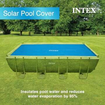 Intex Solar Pool Cover for 18' x 9' Rectangular Frame Outdoor Swimming Pools with Carrying Storage Bag, (Pool Cover Only), Blue