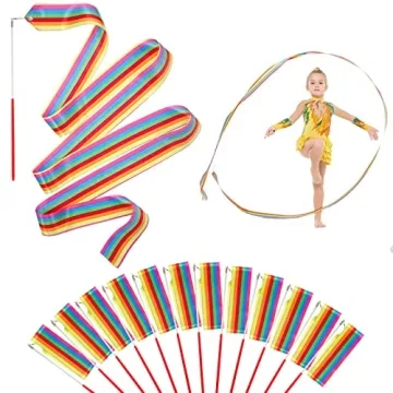 HiUnicorn 12PCS Rainbow Party Favors Dance Ribbons for Kids Circus Carnival Rhythmic Gymnastics Birt...