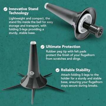 K&M - König & Meyer 15240.000.55 - Flugelhorn In-Bell 5 Leg Stand - Professional Grade for all Musicians - Lightweight & Compact - Stable Secure Base - German Made - Black