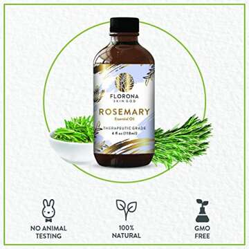 Florona Rosemary Essential Oil - 100% Pure & Natural - 4 fl oz, Rosemary Oil for Hair, Skin Care Essential Oil, Aromatherapy Oil for Diffuser, Oil for Soap Making, Candle Making Oil