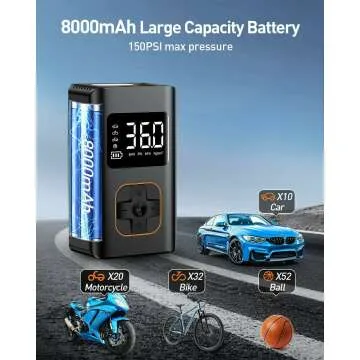 8000mAh Portable Tire Inflator with LED Light