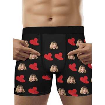 HALOCASHING Customize Boxers with Pictures Customizable Boxers for Men Boyfriend Couples Husband Him Mens Custom Underwear with Photo to Valentines day Birthday Anniversary XS