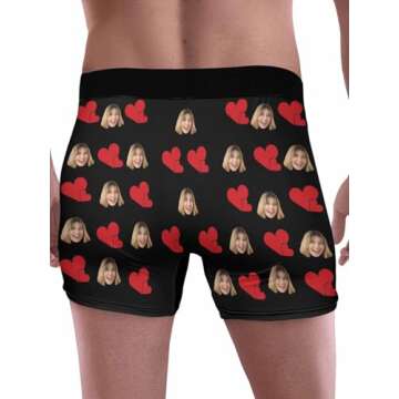 HALOCASHING Customize Boxers with Pictures Customizable Boxers for Men Boyfriend Couples Husband Him Mens Custom Underwear with Photo to Valentines day Birthday Anniversary XS