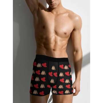 HALOCASHING Customize Boxers with Pictures Customizable Boxers for Men Boyfriend Couples Husband Him Mens Custom Underwear with Photo to Valentines day Birthday Anniversary XS
