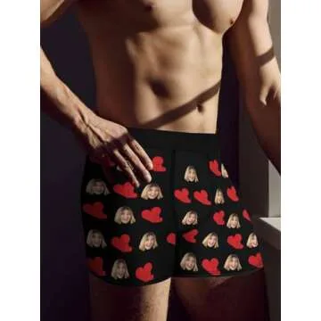 HALOCASHING Customize Boxers with Pictures Customizable Boxers for Men Boyfriend Couples Husband Him Mens Custom Underwear with Photo to Valentines day Birthday Anniversary XS