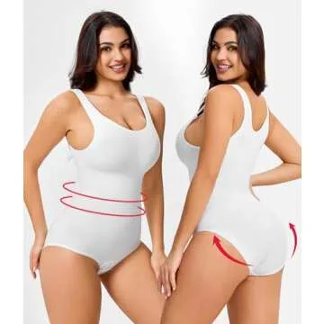 Nebility Women Waist Trainer Bodysuit Slim Full Body Shapewear Seamless Round Neck Jumpsuits Tummy Control Tops (XL/2XL, White)