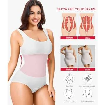 Nebility Women Waist Trainer Bodysuit Slim Full Body Shapewear Seamless Round Neck Jumpsuits Tummy Control Tops (XL/2XL, White)