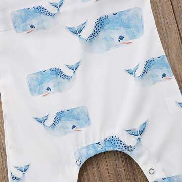 Cute Sleeveless Blue Whales Baby Romper for Boys