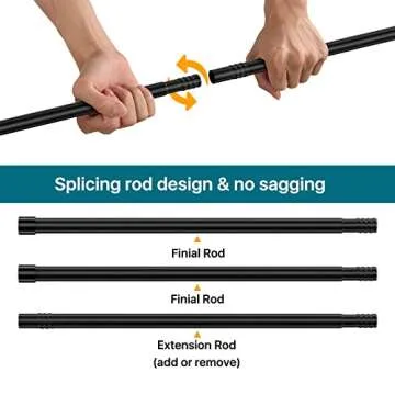 Curtain Rods Set of 2, Black Curtain Rod for Windows 48 to 84 inch, 5/8 inch Diameter Metal Standard Drapery Rod Set with Bracket, Heavy Duty Adjustable Window Curtain Rod for Bedroom, Living Room