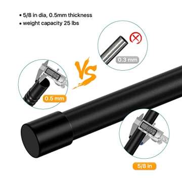 Curtain Rods Set of 2, Black Curtain Rod for Windows 48 to 84 inch, 5/8 inch Diameter Metal Standard Drapery Rod Set with Bracket, Heavy Duty Adjustable Window Curtain Rod for Bedroom, Living Room