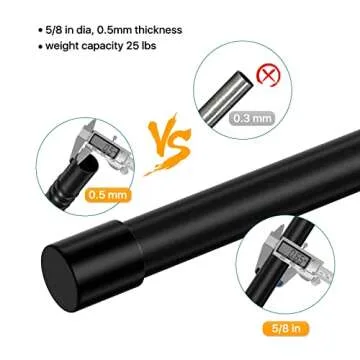 Curtain Rods Set of 2, Black Curtain Rod for Windows 48 to 84 inch, 5/8 inch Diameter Metal Standard Drapery Rod Set with Bracket, Heavy Duty Adjustable Window Curtain Rod for Bedroom, Living Room