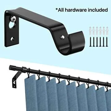 Curtain Rods Set of 2, Black Curtain Rod for Windows 48 to 84 inch, 5/8 inch Diameter Metal Standard Drapery Rod Set with Bracket, Heavy Duty Adjustable Window Curtain Rod for Bedroom, Living Room