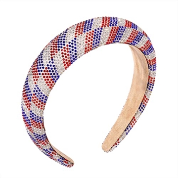 HSWE Rhinestone Padded Headbands for Women American Flag Headbands Crystal Red White Blue 4th of Jul...