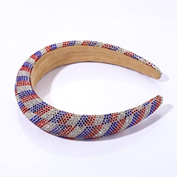 HSWE Rhinestone Padded Headbands for Women American Flag Headbands Crystal Red White Blue 4th of July Patriotic Hairband Independence Day Velvet Wide Hairbands (B Patriotic Headband23)