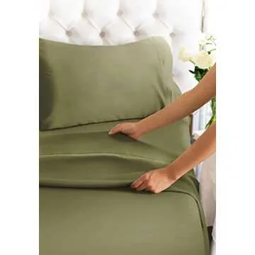 400 Thread Count Cotton Sheet Set - Queen Size 100% Cotton Sheets - Easily Fits 8" to 16" Mattress - Silky-Soft, Wrinkle Free, Breathable, Comfy - Deep Pockets & Hotel Quality Bedding Set - Sage Green