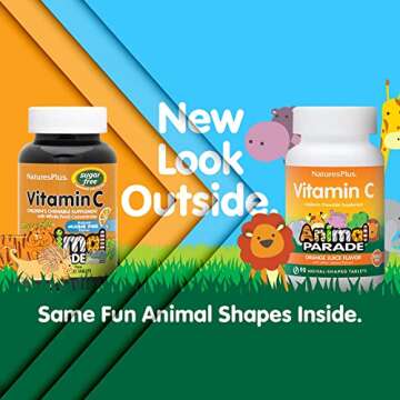Natures Plus Animal Parade Sugar-Free Children's Vitamin C, Natural Orange Juice Flavor - 90 Chewabl...