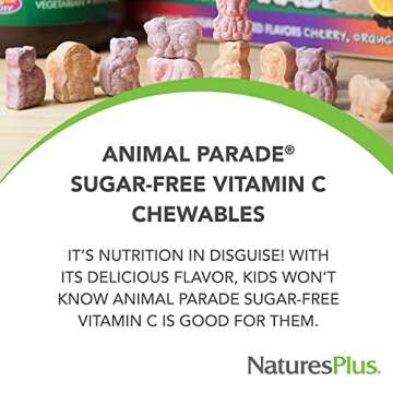 Natures Plus Animal Parade Sugar-Free Children's Vitamin C, Natural Orange Juice Flavor - 90 Chewable Animal Shaped Tablets - Immune Support - Gluten Free - 45 Servings