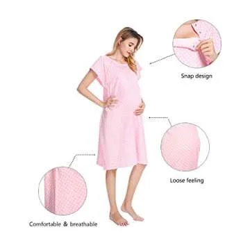 100% Cotton Labor and Delivery Maternity Hospital Nursing Gown Pink S/M