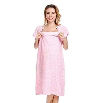 100% Cotton Labor and Delivery Maternity Hospital Nursing Gown Pink S/M